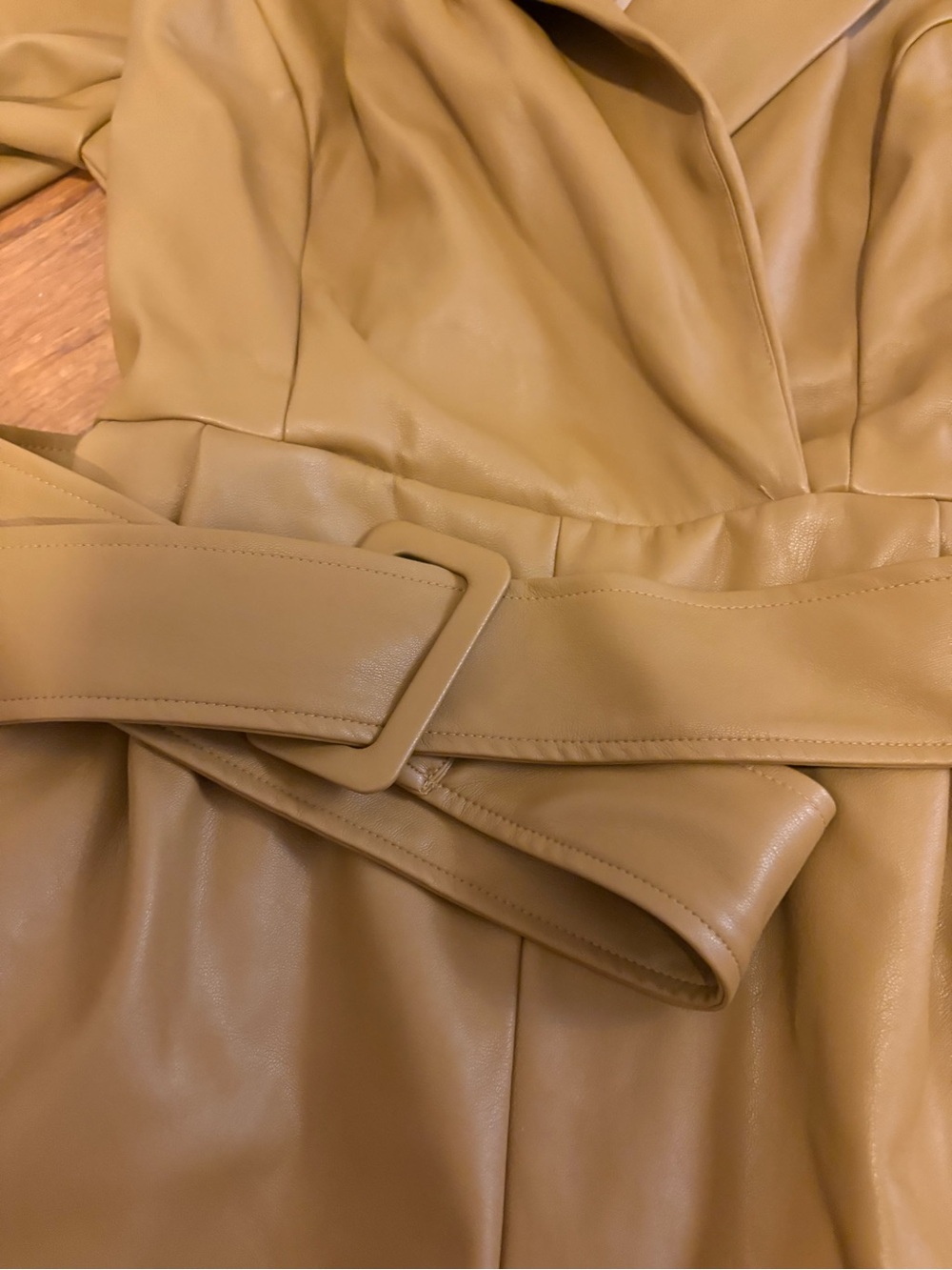 Eloquii Faux Leather Mustard Jumpsuit with Self-Tie Belt - Picture 2 of 4